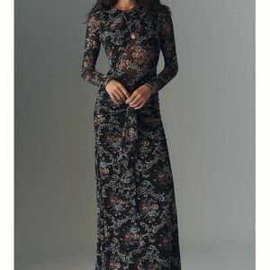 Anthropologie AFRM DAYSA LONG-SLEEVE RUCHED MESH MAXI DRESS NWT